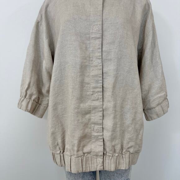 Eileen Fisher Twinkle Natural Linen Jacket Blazer Short Sleeve Snap Front 1X - Picture 4 of 11